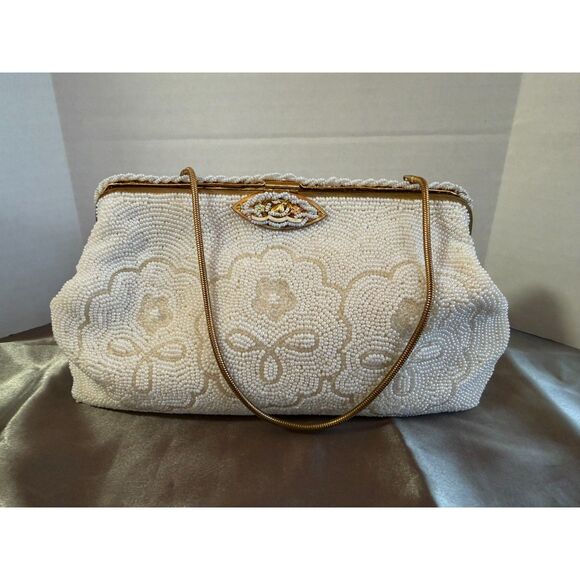 Vintage Made in France White Beaded Evening Bag Set (NOS) - Picture 2 of 10